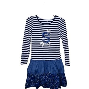 Children Place dress stripes and floral silver sequin accents & Denim size 14